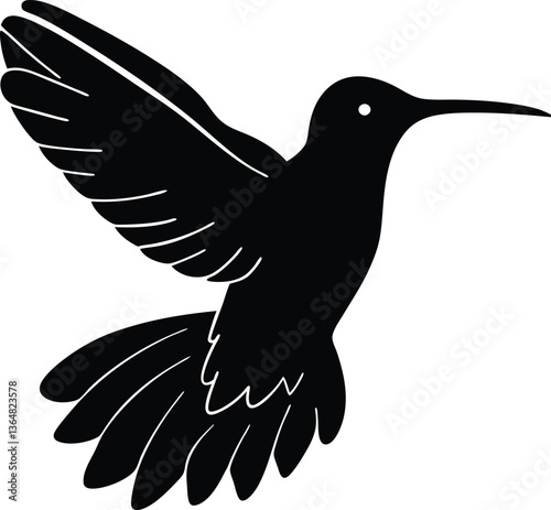 Black Silhouette of a Hummingbird in Flight with Spread Wings