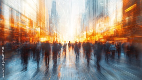 Abstract Urban Scene with Blurred Figures and Warm Light Effects