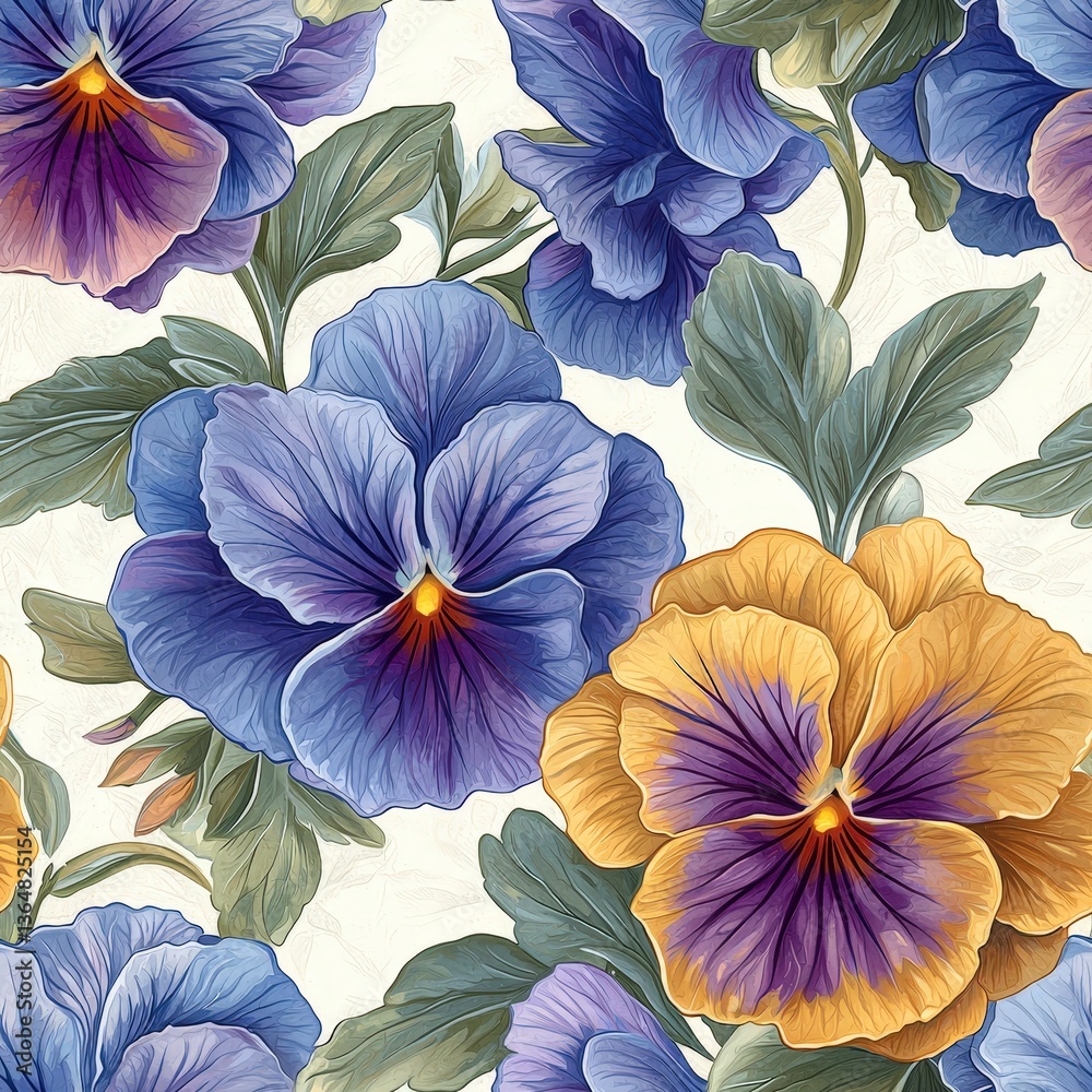 custom made wallpaper toronto digitalPansy flower plant flora bloom botany seamless pattern ornament design, tile