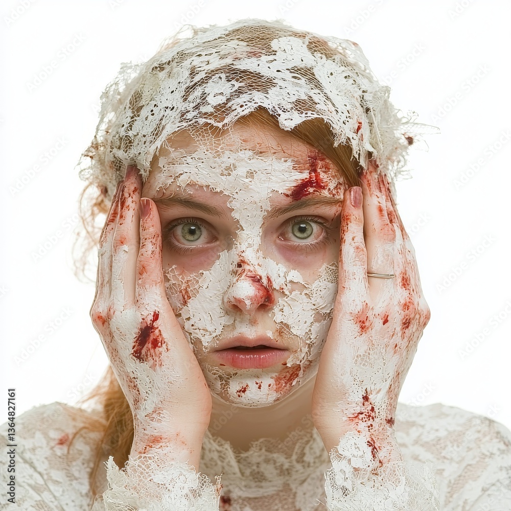 Fototapeta premium A frightening zombie bride is shown alone on a transparent backdrop