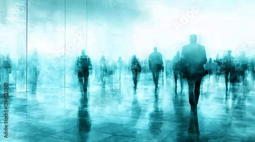 Ethereal Cityscape with Silhouettes in a Mysterious Atmosphere