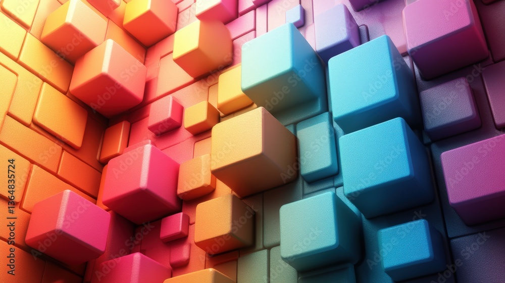 Obraz premium Colorful Cubes Abstract Background in Shades of Pink and Blue