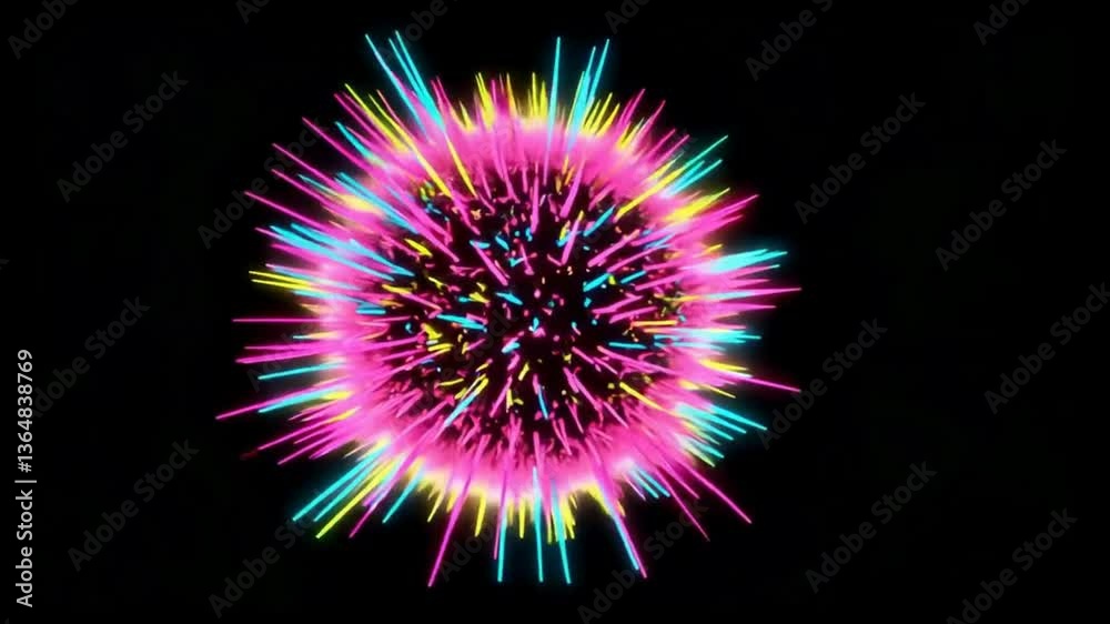 Pointed Neon Spherical Structure in Electric Colors Rotating for Abstract Design Pointed Neon Spherical Structure in Electric Colors Rotating for Abstract Design