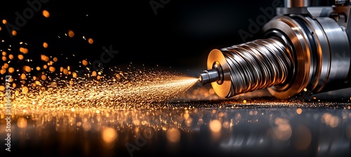 A metal cutting process generating sparks against a black background