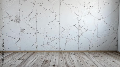 Empty Interior Room With White Walls And Wooden Floor Featuring Spots And Natural Lighting