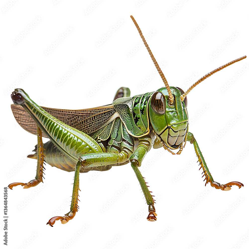 Detailed green grasshopper on a white background. Detailed green grasshopper on a white background.