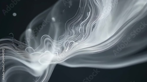 Ethereal White Smoke Trails Flowing Dynamically on Dark Background with Bokeh Effects and Subtle Lighting