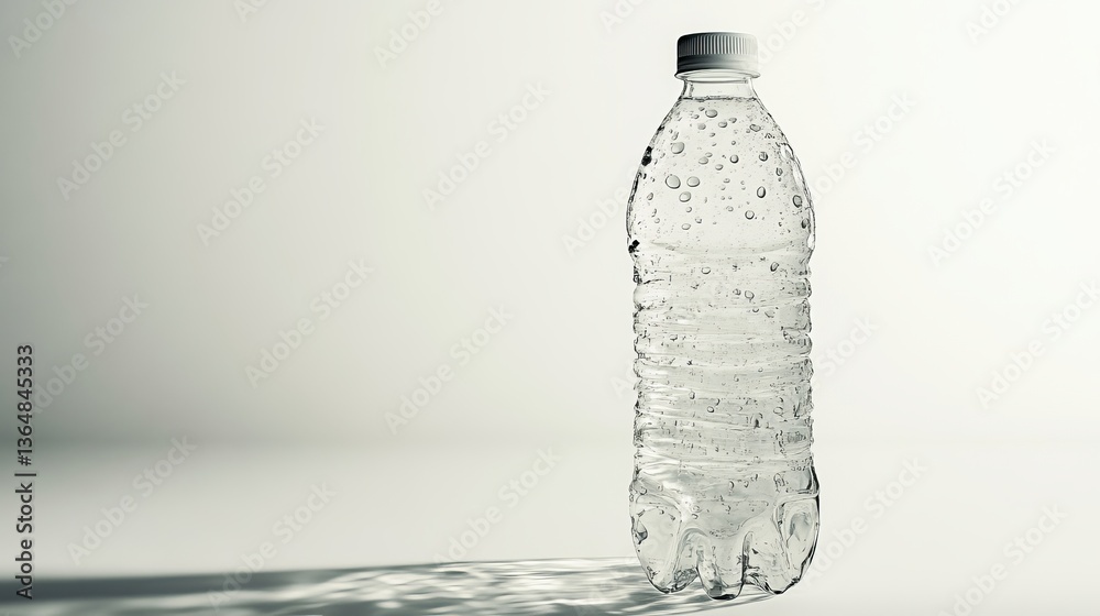 Plastic bottle filled with refreshing water, clear and transparent container with condensation droplets cool and hydrating drink for daily refreshment Plastic bottle filled with refreshing water, clear and transparent container with condensation droplets cool and hydrating drink for daily refreshment