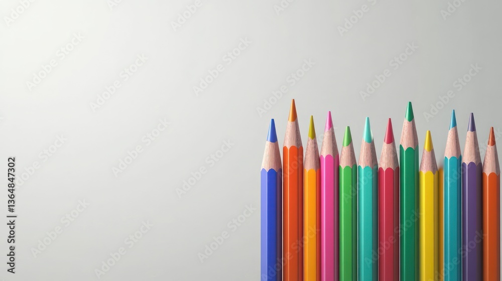 Colorful Pencils Arranged on a White Background Colorful Pencils Arranged on a White Background