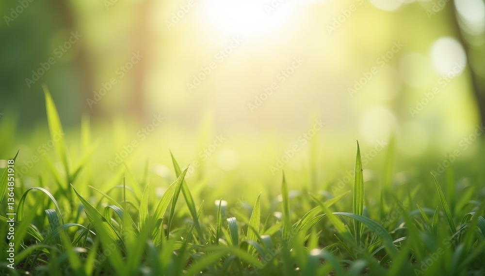 Obraz premium Sunlit Green Grass Blades in a Natural Setting 