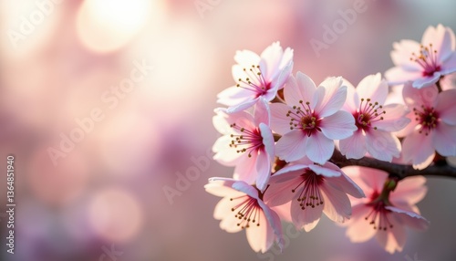 Cherry blossoms blooming in soft pastel colors   photo