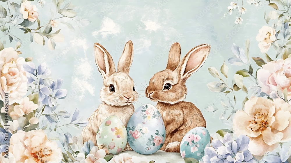 Fototapeta premium Easter Bunnies Floral Springtime. (4)