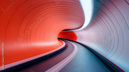 Abstract Red And White Curving Tunnel Digital 3D Rendering