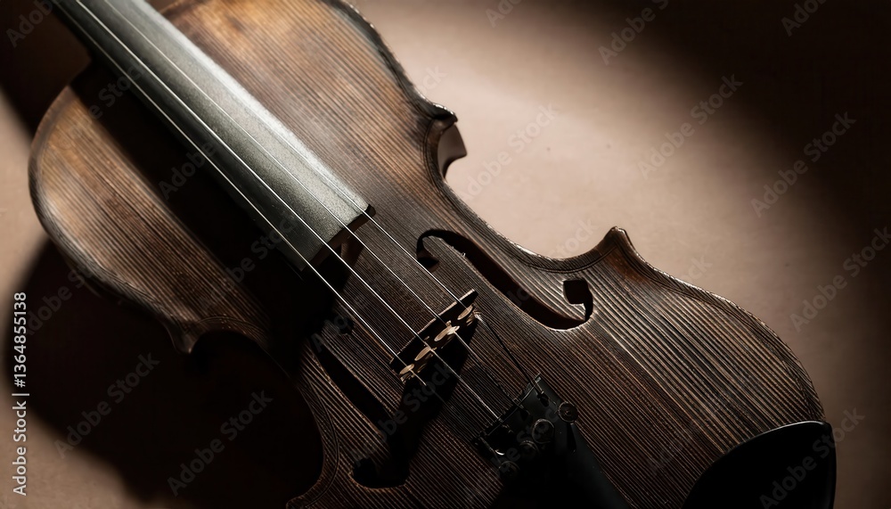 Fototapeta premium Dark beige firefly violin showcasing intricate design and craftsmanship positioned against soft lighting for artistic effect