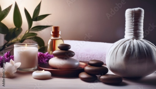 Spa environment featuring soothing elements like stones, candles, and oils for ultimate relaxation experience photo