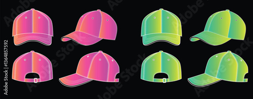 Trucker Cap Mesh Cap Template Illustration Black and White Trucker Hat Mesh Vector Mockup Tempalte Streetwear Headwear Vector Mockup Collection 6 Pannel Hat Cap Vector color cap