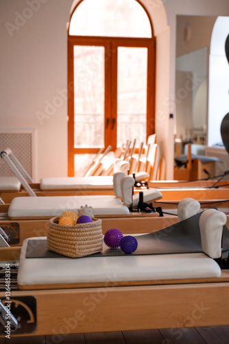 pilates studio with exercise equipment
