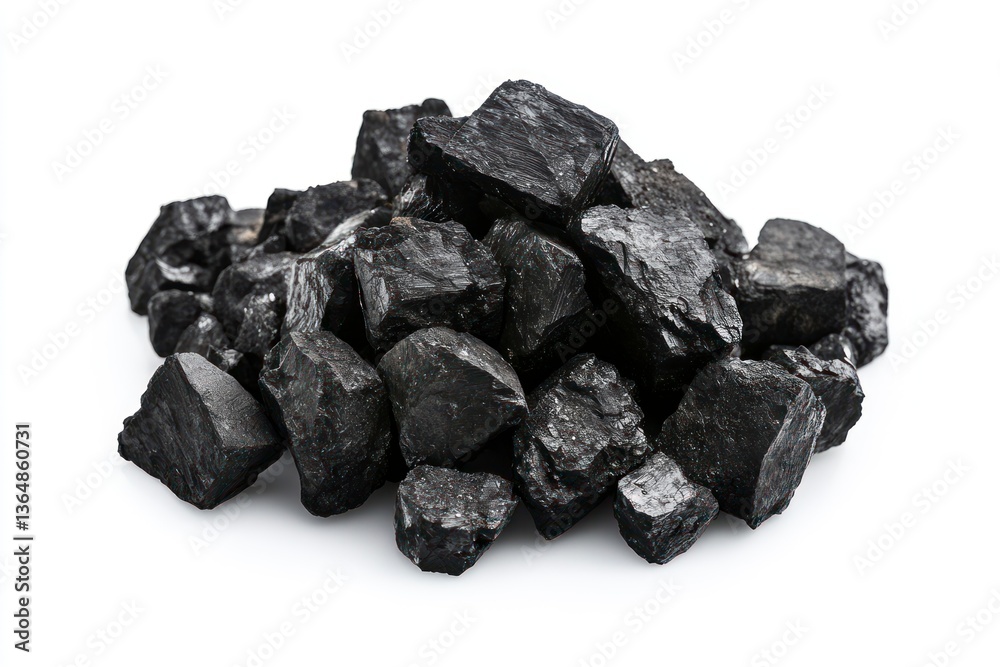 Pile of Coal Pieces on White Background for Energy Production Concepts Pile of Coal Pieces on White Background for Energy Production Concepts