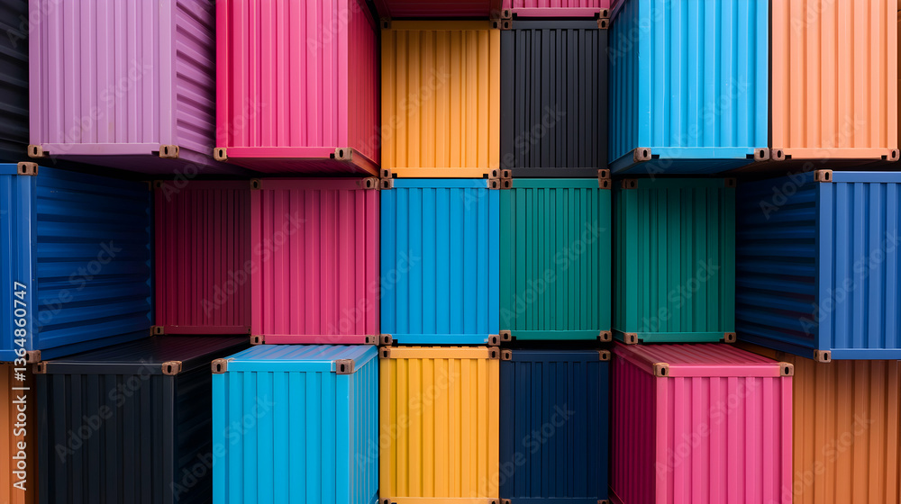Fototapeta premium Colorful Stacked Shipping Containers Abstract Background