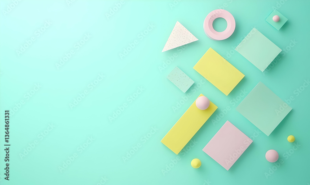 Abstract Colorful Geometry on Soft Mint Background in Minimal Style Abstract Colorful Geometry on Soft Mint Background in Minimal Style