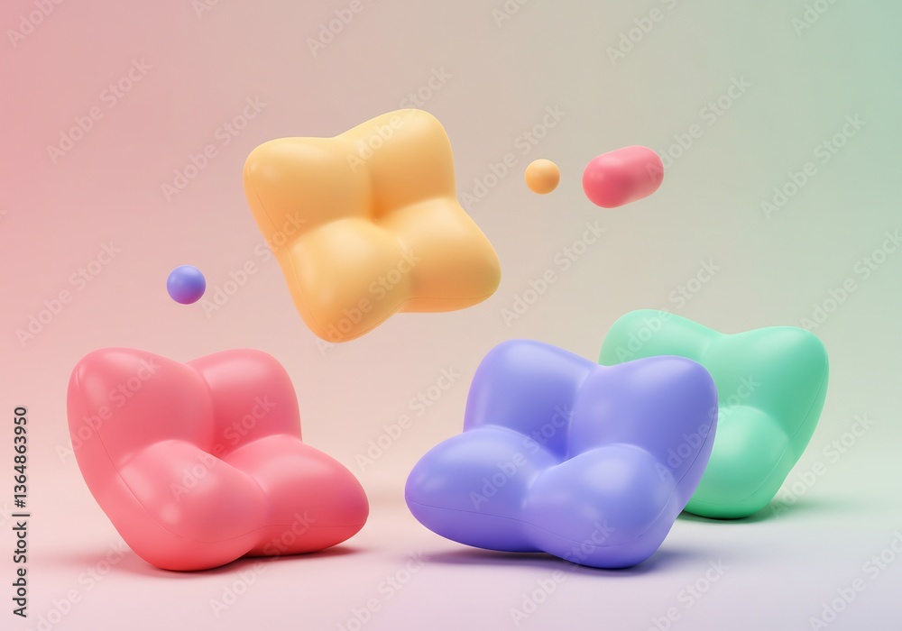 Fototapeta premium Pastel blobs float gently soft light. AI Generated