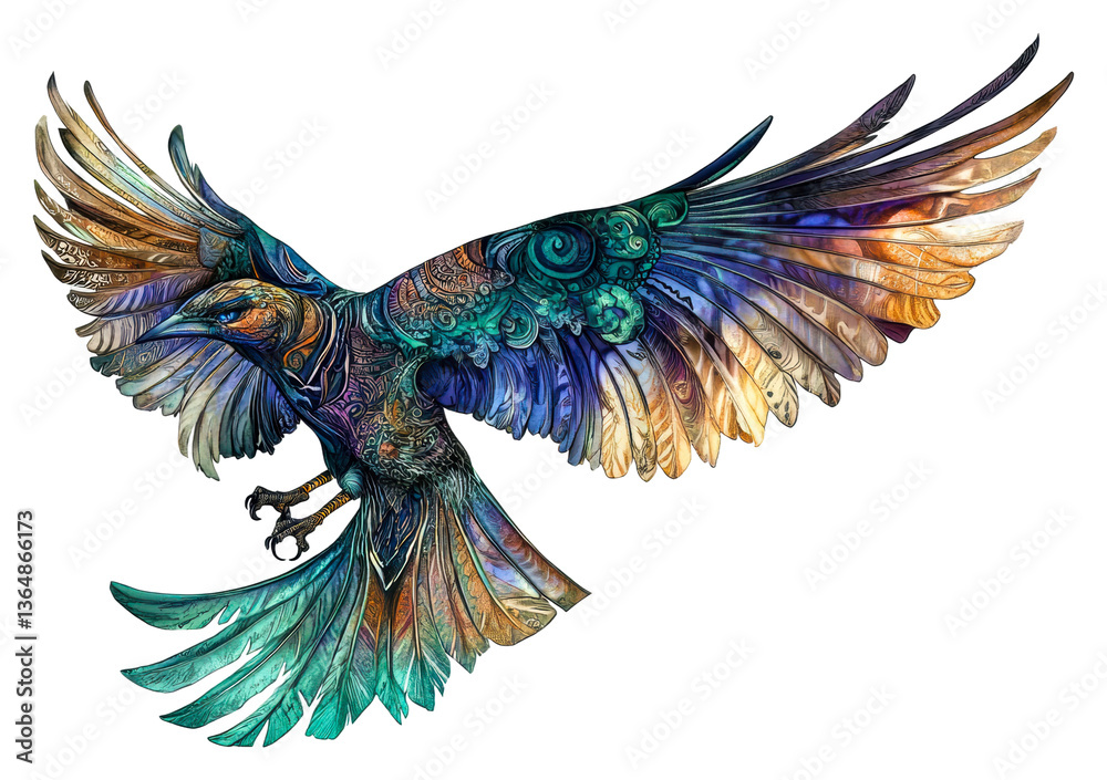 Fototapeta premium Majestic bird in flight nature digital vibrant colors aerial view cut out
