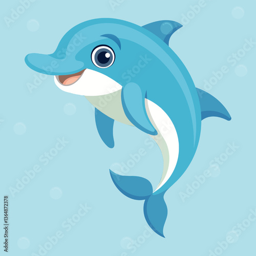 Cute and funny dolphin. Baby Dolphin standing. Vector illustration dolphin character design with flat color. Can be used for design of t-shirts, posters and Baby Shower party and characters.