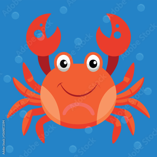 Funny Crab. Cute Baby Crab swimming. Vector illustration of red crab character design with flat color. Can be used for design of t-shirts, posters and Baby Shower party and characters.