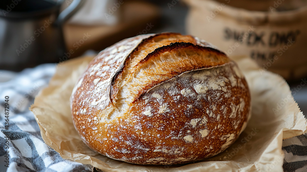 Artisan Bread on Parchment, Kitchen Setting Artisan Bread on Parchment, Kitchen Setting