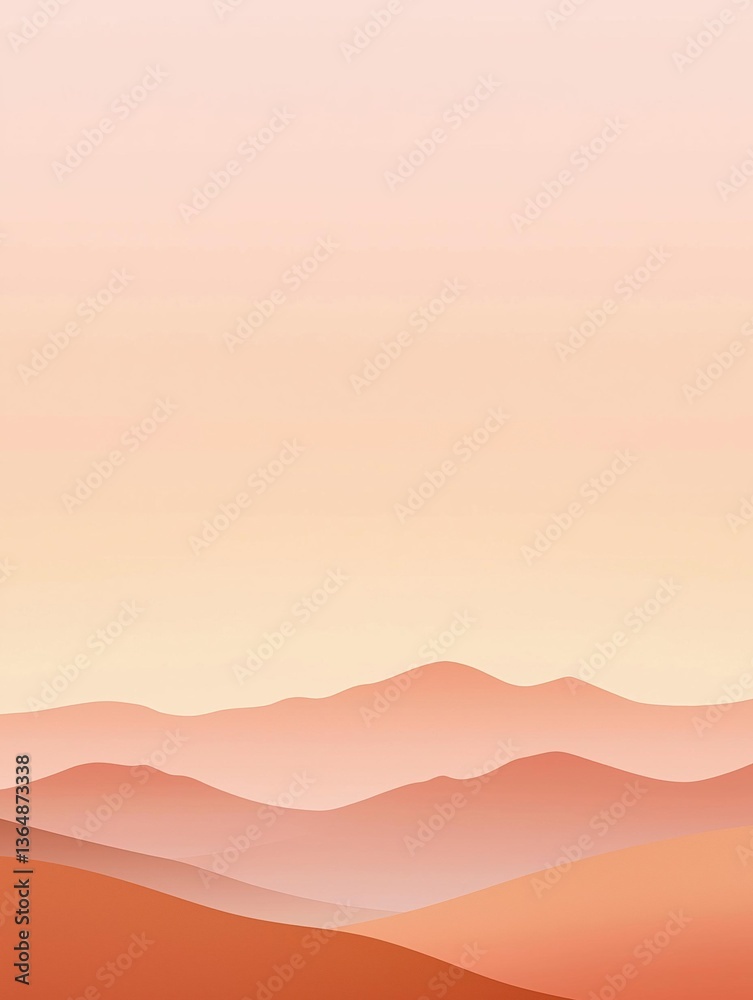Obraz premium Abstract landscape with a gradient of orange and pink colors. the background is a light peach color, and the sky is a pale pink.