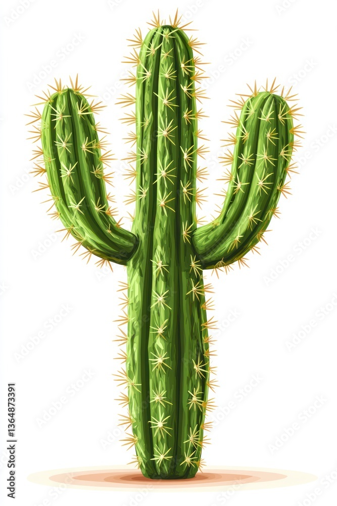 Illustration of a Tall Green Cactus with Spikes on White Background Illustration of a Tall Green Cactus with Spikes on White Background