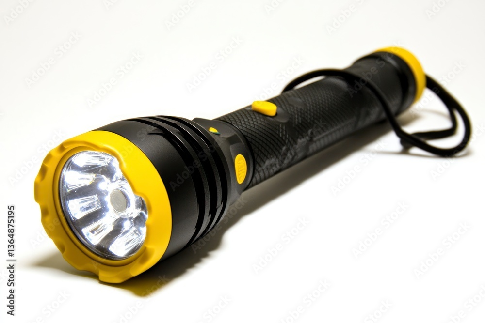 Illuminating Flashlight Closeup Showing Bright Led Light and Modern Design Illuminating Flashlight Closeup Showing Bright Led Light and Modern Design