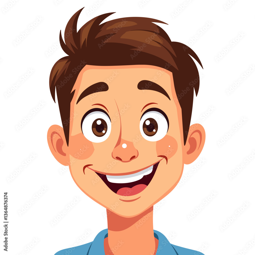 Cartoon boy with open smile and bright expression on white background Cartoon boy with open smile and bright expression on white background