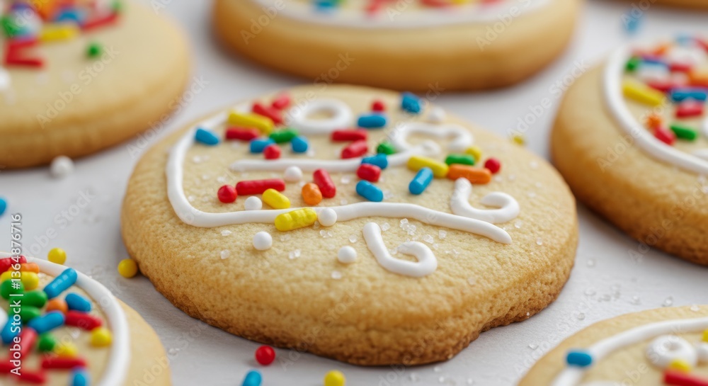 Delicious Sugar Cookies with Colorful Sprinkles and Icing Decoration Delicious Sugar Cookies with Colorful Sprinkles and Icing Decoration