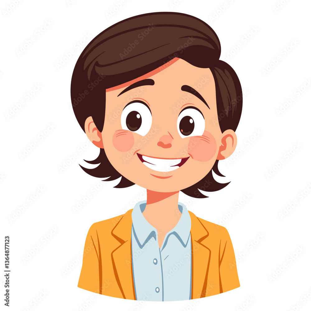 Cartoon man in yellow jacket smiling politely on white background Cartoon man in yellow jacket smiling politely on white background
