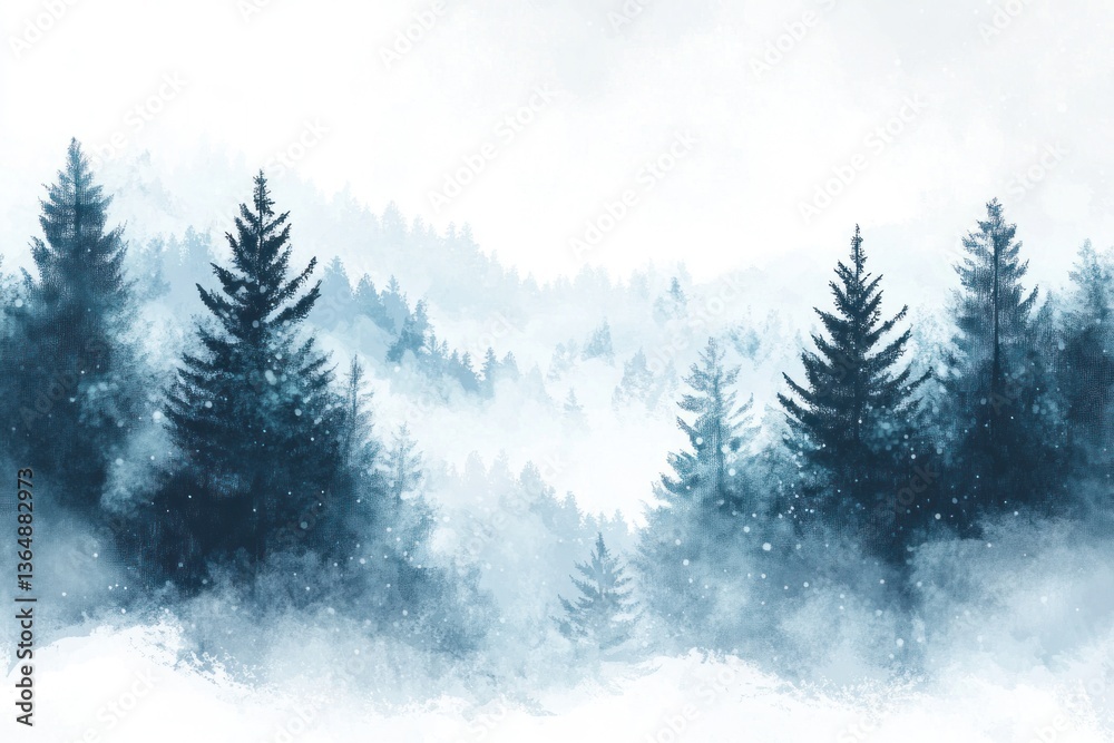 A beautiful watercolor painting of trees in a snowy landscape A beautiful watercolor painting of trees in a snowy landscape