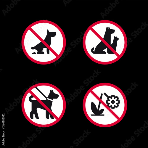 Prohibited signs, forbidden round stickers set, vector icons.