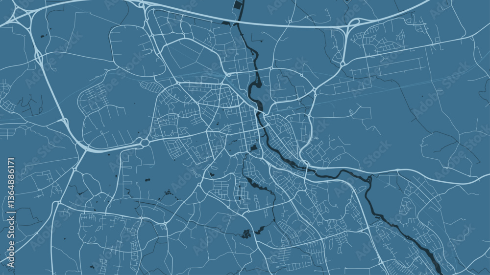 Blue Orebro map, city in Sweden. Streetmap, municipality area.