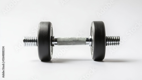 A heavy dumbbell sits on a neutral background, showcasing its rubberized ends and knurled handle. Ideal for strength training, this equipment is perfect for home workouts or gym routines