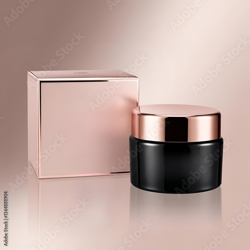 Luxury Cosmetic Jar with Rose Gold Lid and Pink Packaging Box Beauty Product Branding Mockup