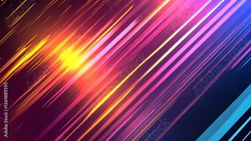 Vibrant, diagonal, dynamic lines converge,  creating an energetic abstract design.  Bright,  colorful streaks of light and color overlap