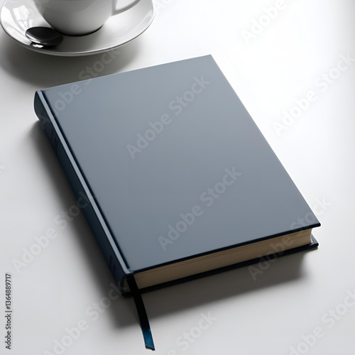 Blank Hardcover Book with Coffee Cup Ideal for Book Cover Design, Publishing, or Branding