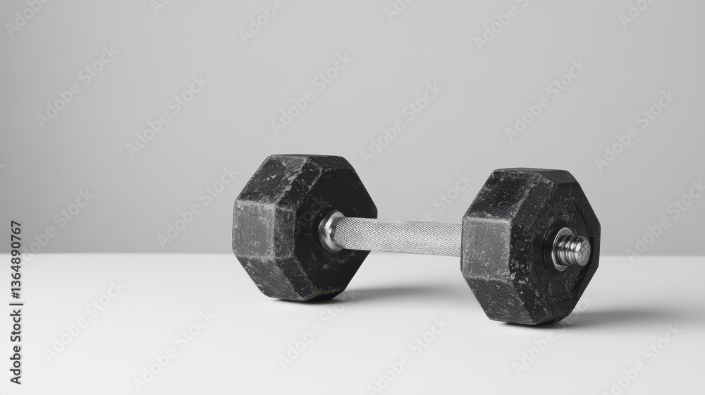 A heavy dumbbell rests on a clean white surface, indicating readiness for an intense workout session, reflecting a focus on strength training and fitness A heavy dumbbell rests on a clean white surface, indicating readiness for an intense workout session, reflecting a focus on strength training and fitness