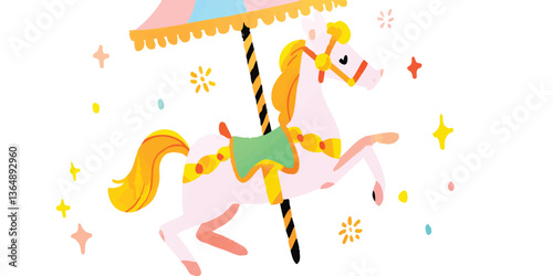 A delightful carousel horse prances in a whimsical setting, radiating a sense of joy and festive cheer.