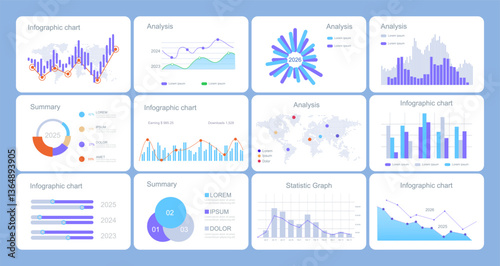 UI Infographic elements. Modern presentation with infographics, dashboard. Use in presentation templates, mobile app and corporate report. Vector illustration.