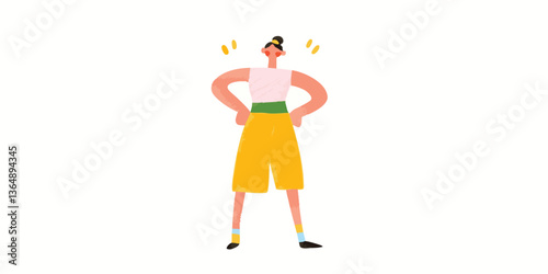 A vibrant illustration portrays a confident woman. She is standing with her hands on her hips, her demeanor exuding strength and self-assurance. 