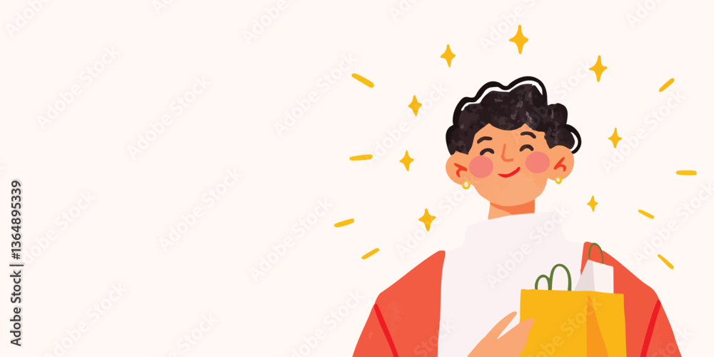 A cheerful person beaming, holding a shopping bag, exuding positivity and the excitement of new purchases. A cheerful person beaming, holding a shopping bag, exuding positivity and the excitement of new purchases.
