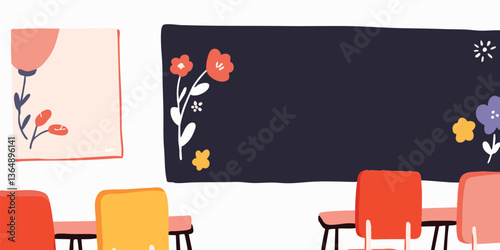A stylized classroom, decor...