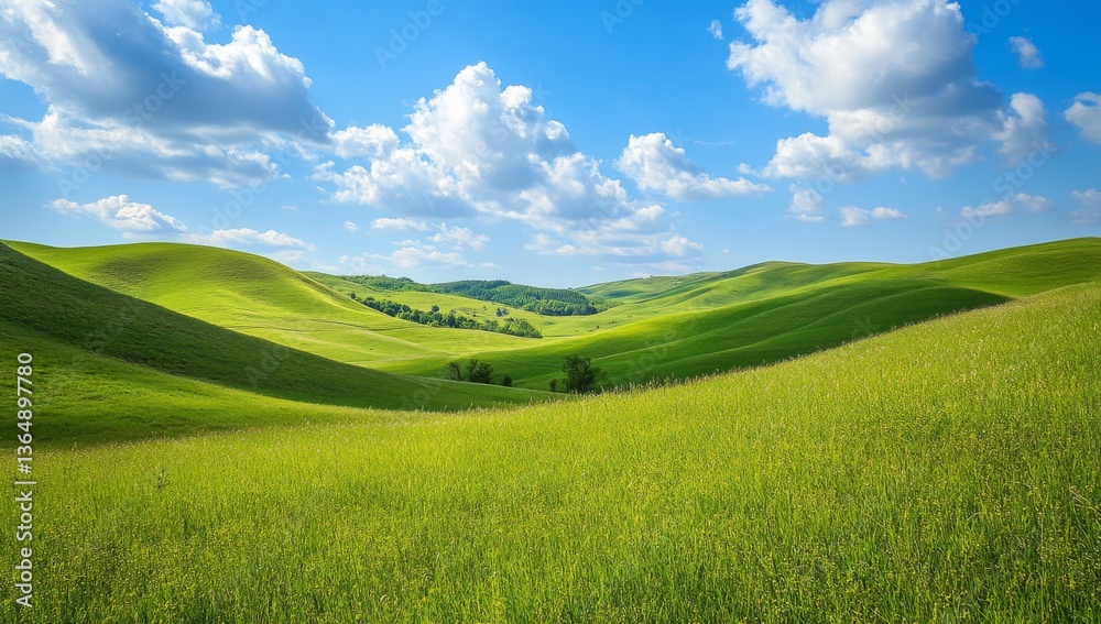 Fototapeta premium Beautiful green hills and a blue sky background.