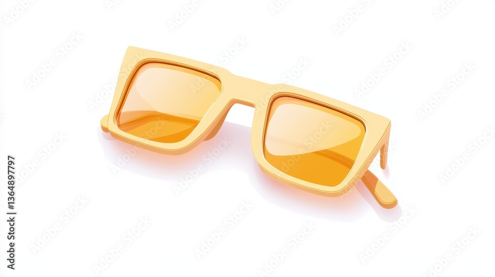 Fototapeta premium This vibrant pair of yellow sunglasses features a bold design and tinted lenses. The sleek frame is highlighted against a clean white background, emphasizing their trendy appeal